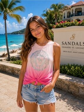 Abercrombie Kids Ombre Logo Tank Top Pink Graphic Girls Size 13/14